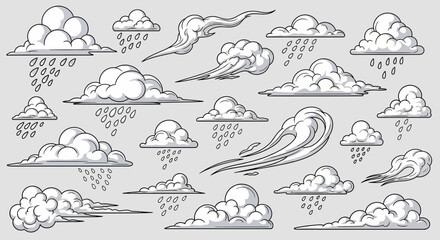 Collection of Stylized Dynamic Clouds and Smoke Illustrations for Design