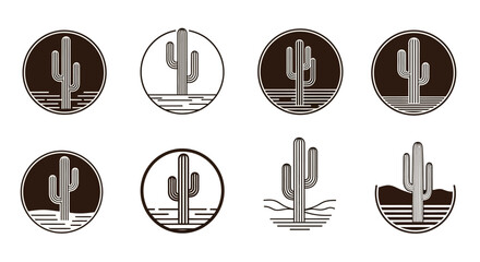 Collection of Stylized Saguaro Cactus Vector Logos on a White Background © Shin