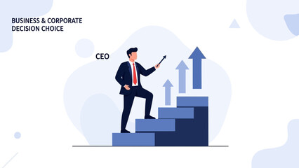 Fototapeta premium CEO Climbing Stairs of Success with Upward Arrows, Business Growth Concept