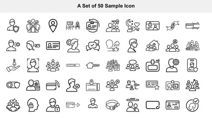 Collection of fifty simple monochrome line icons representing various concepts
