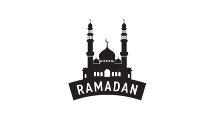 Ramadan mosque silhouette with minarets and dome on white background © DesignerHalima