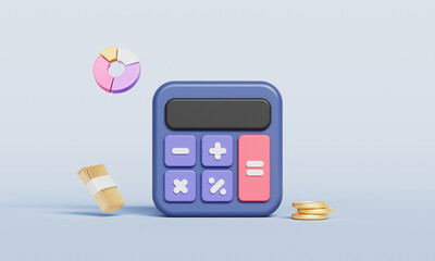 계산기와 황금 현금, 동전, 원형 차트 Calculator with Golden Cash, Coin and Pie Chart 