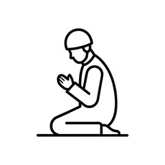 Muslim man praying outline icon isolated on white background