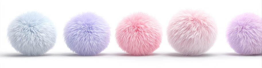 Five fluffy, pastel-colored, fuzzy orbs in a row. They resemble Easter eggs