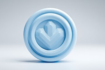 A 3D rendered, light blue arrow icon inside of concentric circles, on a white background