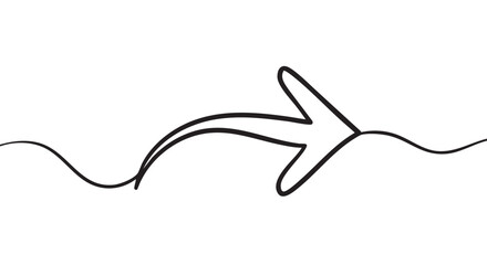 Fototapeta premium Hand-drawn continuous single line arrow pointing right in a minimalist doodle style, representing direction, progress, and movement with a simple, clean, and elegant design