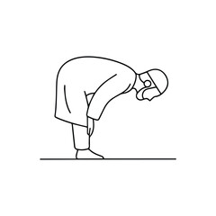 Line art icon of a muslim man performing ruku prayer isolated on white background