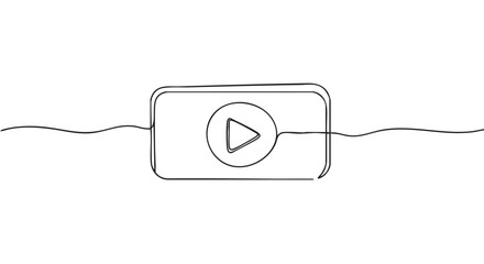 Obraz premium Video play button icon drawn with a single continuous line in a minimalist, hand-drawn style, symbolizing multimedia streaming, digital media, and online entertainment