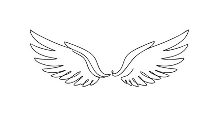 Obraz premium Pair of angel wings drawn in a continuous single line style creates a minimalist and elegant symbol of freedom, spirituality, and protection with its clean black outline