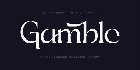 Elegant Gamble Font: A sophisticated font showcases the word Gamble, presenting a blend of classic elegance and modern design. Perfect for projects seeking a touch of refinement and flair.