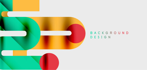 Obraz premium Abstract geometric shapes overlap, creating dynamic composition. Colors include teal, orange, red, white. Minimalist design for backgrounds.