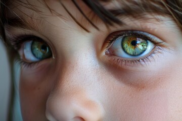Obraz premium Close up of captivating green eyes of a child, highlighting the intricate details of the iris and long eyelashes