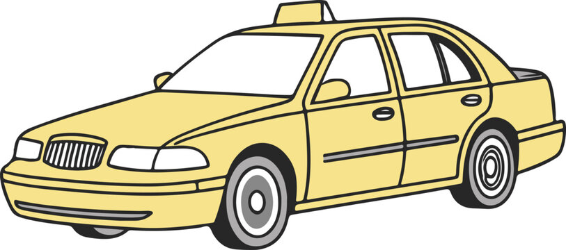 Yellow Cab Ready to Serve: A vibrant yellow taxi, poised and ready to transport, stands as a symbol of urban mobility and readily available transportation.