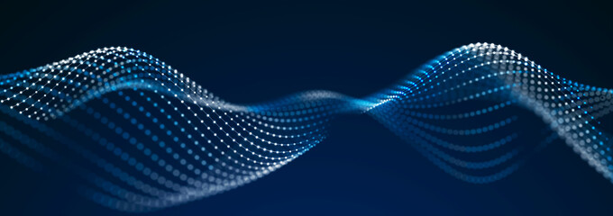 Beautiful curved wave on a dark background. Digital technology background. Concept of network. 3D