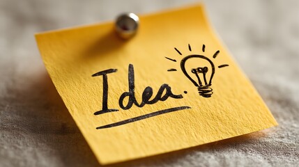 Yellow sticky note featuring hand-drawn light bulb symbolizing an idea