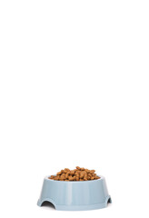 Cat food in a bowl on a white background