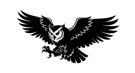 Obraz premium Silhouette of a Fierce Owl in Flight with Wings Spread Wide.