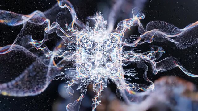 Abstract ethereal lightforms manifesting AI consciousness