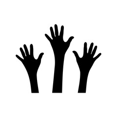 Obraz premium Three raised hands silhouette black and white illustration gesture
