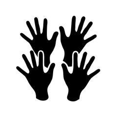 Obraz premium black silhouettes of four hands raised in the air gesture