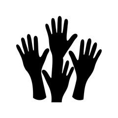 Fototapeta premium black silhouettes of multiple hands raised in the air