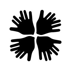 Obraz premium four black hands reaching out together in a circle symbolizing unity and cooperation