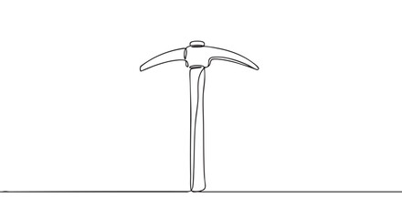 Obraz premium Minimalist continuous line art pickaxe stands upright, rendered with a single flowing stroke, conveying simplicity and an artistic, modern aesthetic