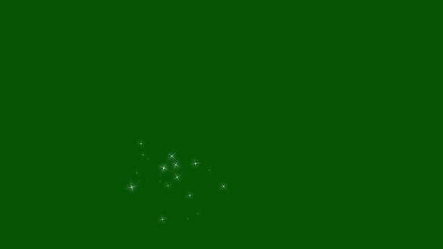 2d glitter star sparkle animation, magic line dust, pixie dust path, cartoon glitter, glowing bokeh lights, magic sparkles, white blinking shining stars animated on a green screen background. 4k