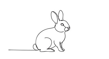 Fototapeta premium Minimalist continuous line art rabbit sits calmly, rendered with elegant simplicity and a smooth, flowing black stroke, embodying a serene and artistic aesthetic
