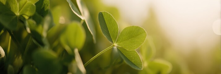 Obraz premium Fresh Green Clover Leaves in Close Up View for Botanical Nature and Environmental Branding Background with Detailed Plant Texture and Natural Sunlight