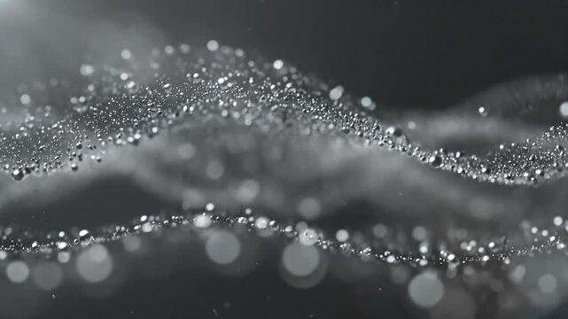 Abstract flowing water particles in slow motion with bokeh and blurred background representing fluidity