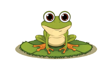 葉っぱの上にかわいいカエルのイラスト