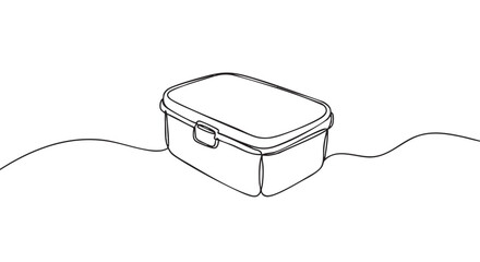 Obraz premium Simple continuous line drawing of a rectangular lunch box with a secure clasp, presented in a clean, minimalist artistic style on a bright surface