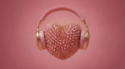 Creative Valentine Headphones on Pastel Background