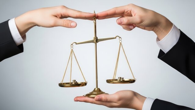 Hands in Business Attire Carefully Adjusting the Balance of a Tr