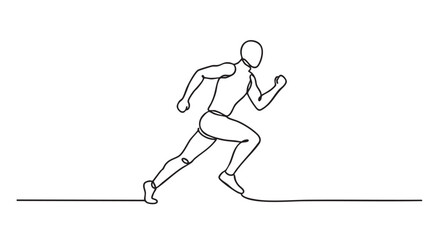 Continuous line art drawing of a person running with dynamic energy, captured in a minimalist style, illustrating speed and motion from a side profile