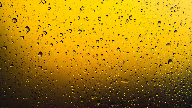 Water droplets on a windowpane with a warm yellow background gradient