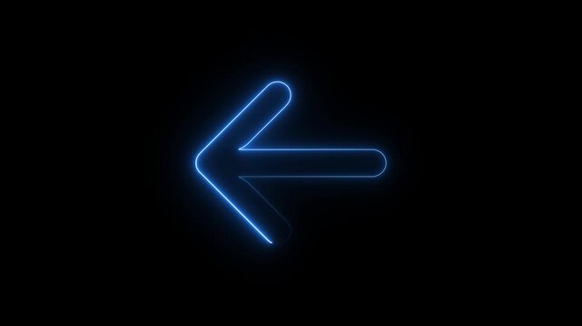 A bright blue neon arrow pointing to the left, isolated against a completely black background, signifying direction, navigation, or a choice