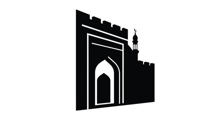 Fototapeta premium Islamic Fortress Gate with Minaret Silhouette in Black and White