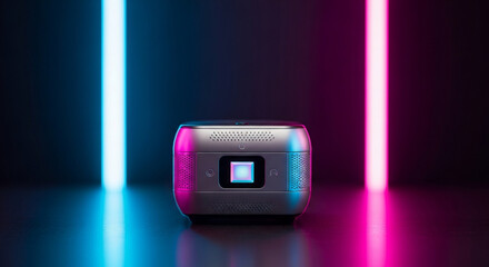 Smart Projector: Futuristic Design, Neon Lights, Modern Technology, Home Entertainment, Visual Display, Innovation, Creative Studio Setup