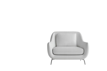 Fototapeta premium A white chair is sitting in a room with a white wall. The chair is empty and has a pillow on it. The room is very clean and simple, with no other furniture or decorations, png