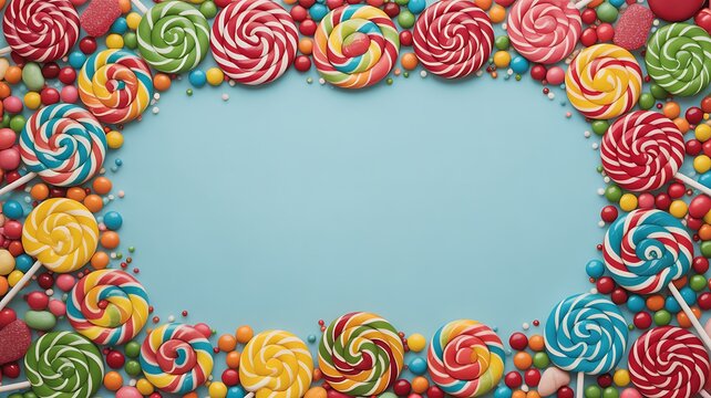 Colorful lollipop and candy frame