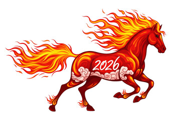 Flaming Horse Made of Fire and Energy, Mythical Power Animal Illustration Isolated on transparent Background