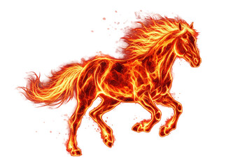 Flaming Horse Made of Fire and Energy, Mythical Power Animal Illustration Isolated on transparent Background