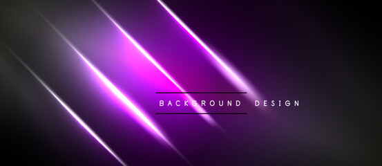 Fototapeta premium Dark purple background features bright neon lines. Gradient effect creates dynamic visual impact. Modern design element.
