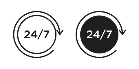 24 7 icons in simple black style symbol sign for apps and website