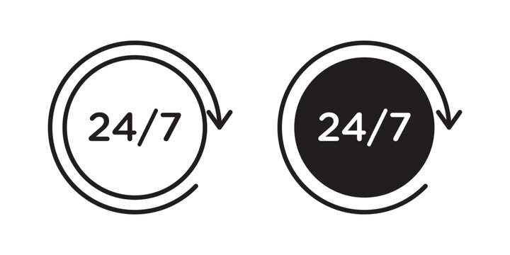 24 7 icons in simple black style symbol sign for apps and website