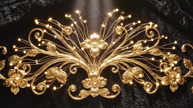 Golden Floral Ornament with Evolving Light Effects on Dark Background.