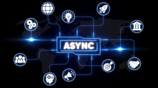 Asynchronous Communication Concept with A S Y N C Text and Representing Global Network, Teamwork, Innovation, and Partnerships