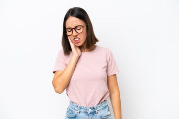 Fototapeta premium Young caucasian woman isolated on white background with toothache